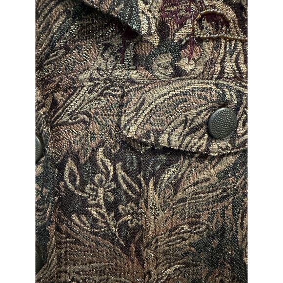 Chico’s | Wool Blend Jacket Blazer Chocolate Brown Gold Paisley Jacquard-Size XL - Picture 3 of 6